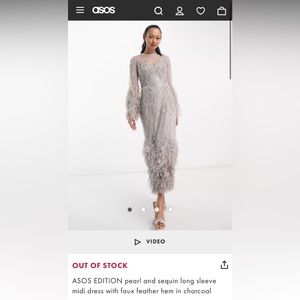 ASOS EDITION pearl and sequin long sleeve midi dress with faux feather hem